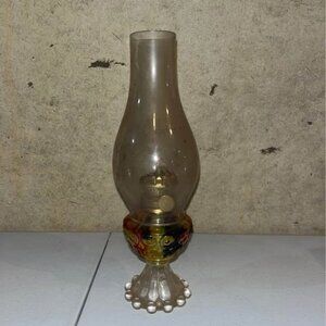Vintage 8 3/4" Miniature Oil Lamp Clear & Red Flashed Glass Hurricane